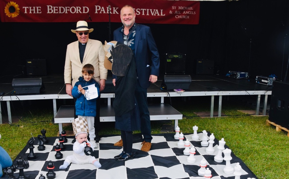 Fancy Dress (Chess) winners with Fr Kevin Morris and Al Murray